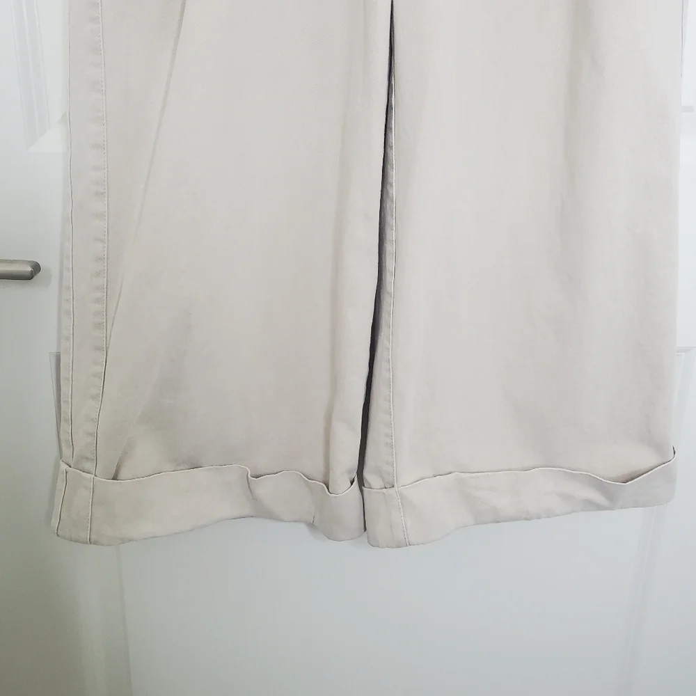 Free People After Love Cream White Mid Rise Slouchy Wide Leg Cuff Trouser Pants